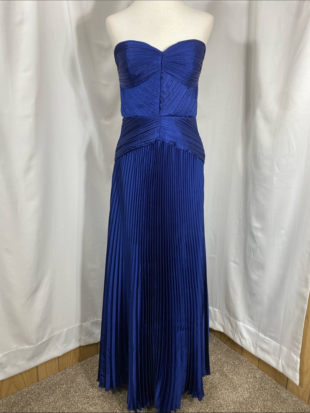 Lulus Elkay Navy Blue Pleated Satin Drop Waist Maxi Dress Size M NWT - Picture 4 of 16